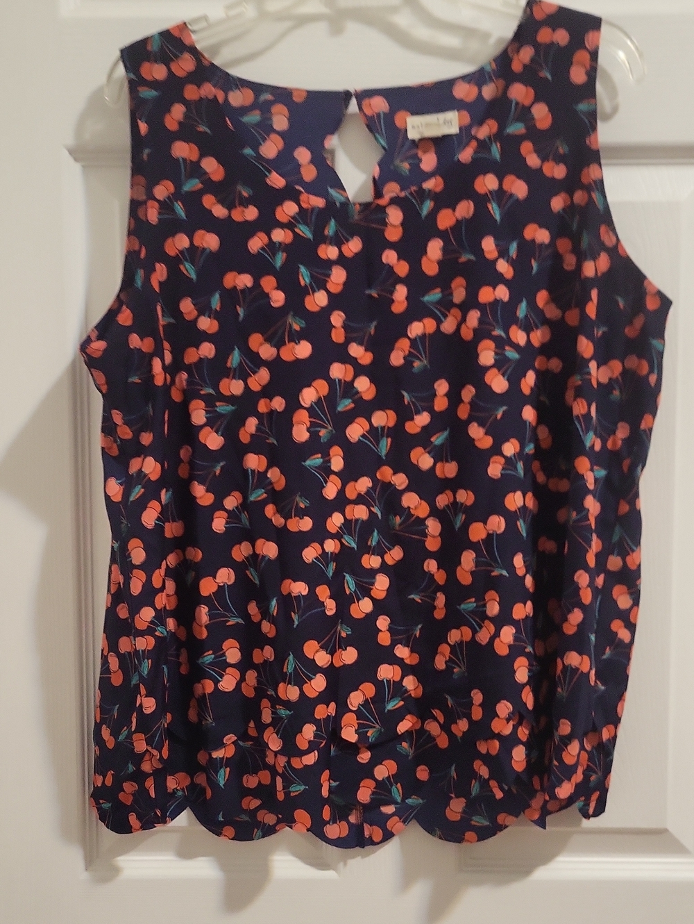 Scarlett Navy Top with Coral Cherry Print